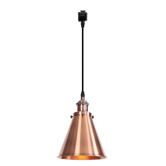 Kiven J-Type Track Lighting, 1-Light Modern Juno Track Pendant Light with Metal Lampshade, J Track Light Pedant for Kitchen Island Home Shop, Cord length 39.4",Copper Red Finish