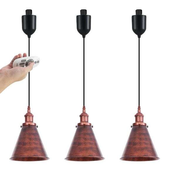 Kiven J-Type Track Lighting, 3-Light Modern Juno Track Pendant Light with Built-in Cable Wrapper,Dimmable J Track Light Pedant Adjustable Length,Rusty Red Finish