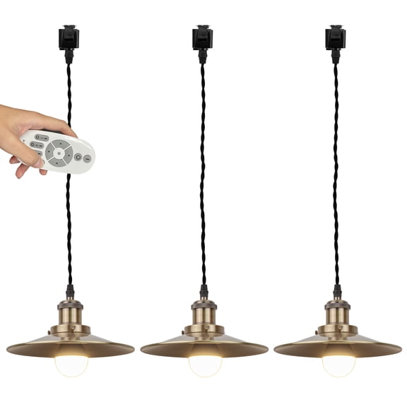 Kiven J-Type Track Lighting, 3-Light Modern Juno Track Pendant Light with Metal Lampshade,Dimmable,Cord length 39.4",Bronze Finish