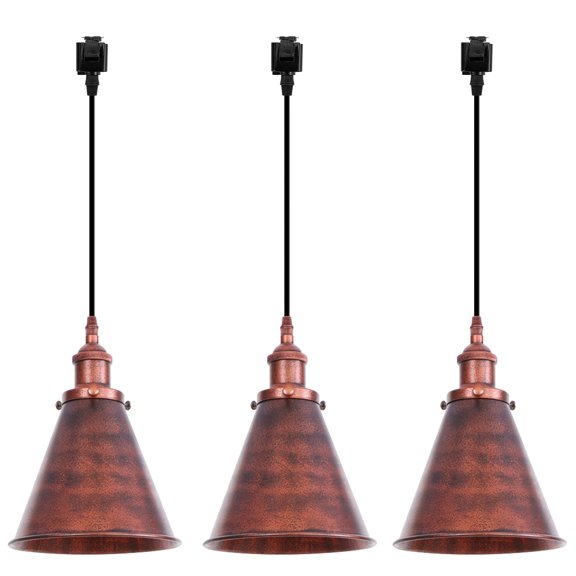 Kiven J-Type Track Lighting, 3-Light Modern Juno Track Pendant Light with Metal Lampshade, J Track Light Pedant, Cord length 39.4",Rusty Red Finish