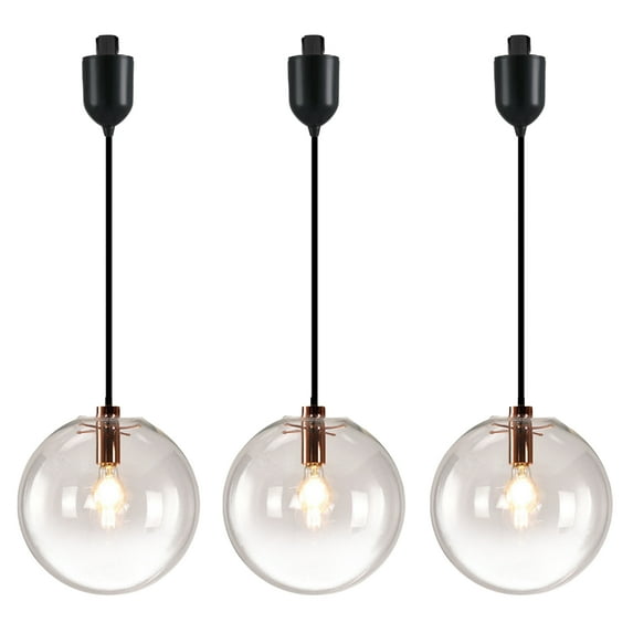 Kiven J-Type Track Lighting Light fixture, Modern Juno Track Pendant Light with Built-in Cable Wrapper and Glass Lampshade, Adjustable Length for Bedroom Kitchen Shop,Rose Gold Finish, 3-Light