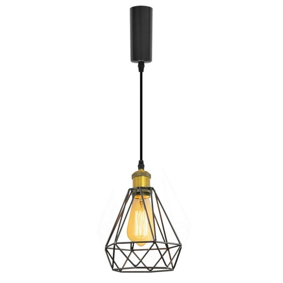 Kiven J-Type Track Lighting Pendants, 1-Light J Track Pendant Lights with Industrial Cage Lampshade, J Track Light Pedant for Kitchen Island Home Cafe, Adjustable Height,Gold Finish Socket