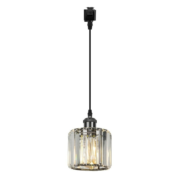 Kiven J-Type Track Lighting Pendants, 1-Light J Track Pendant Lights with Crystal Lampshade, J Track Light Pedant for Kitchen Island Home Cafe, Cord Length Customization,Black Finish Socket