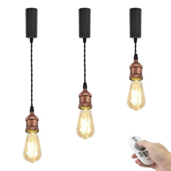 Kiven J-Type track lighting pendant Adjustable Length,Dimmable J track pendant lights with Aluminum Holder,3-Light Track Lighting Fixture for Kitchen Island Hallway Restaurant,Vintage Red