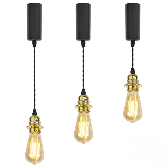 Kiven J-Type track lighting pendant Adjustable Length,Industrial J track pendant lights with Aluminum Holder,3-Light Track Lighting Fixture for Kitchen Island Hallway Restaurant,Gold