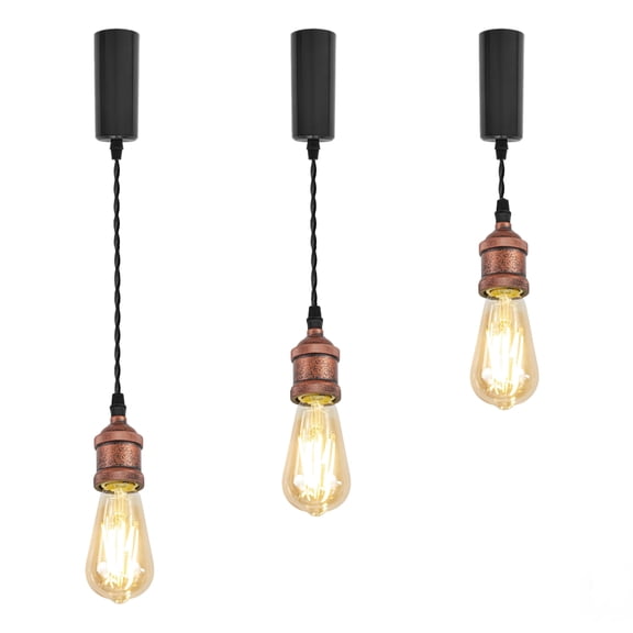 Kiven J-Type track lighting pendant Adjustable Length,Industrial J track pendant lights with Aluminum Holder,3-Light Track Lighting Fixture for Kitchen Island Hallway Restaurant,Vintage Red