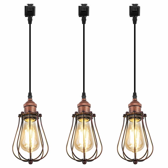 Kiven J-Type track lighting pendants,3-Light Industrial Rusty Red J track pendant lights ,Decorative Track Lighting Fixture for Hallway Kitchen Island TB0103