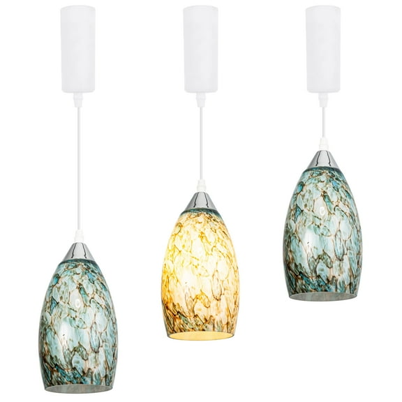 Kiven J-Type track lighting pendants Adjustable Height,3 Pack Farmhouse J Track pendant lights with Art Glass Lampsade,Decorative Track Lighting Fixture for Kitchen Island Hallway DZ0521