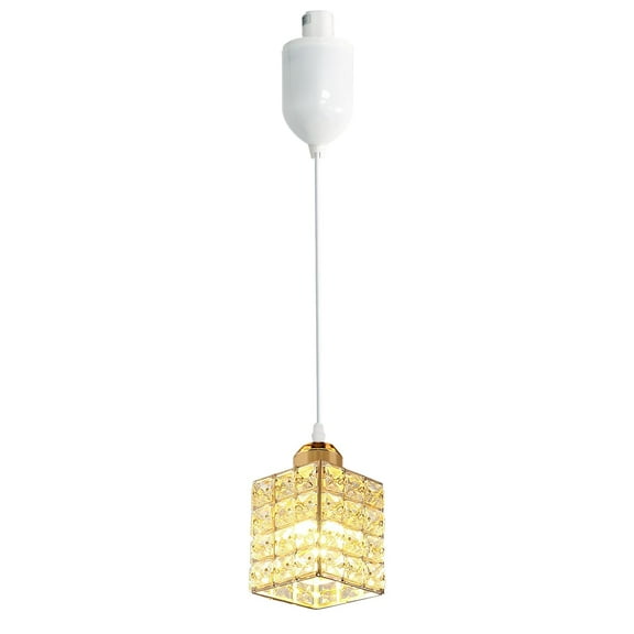 Kiven J-Type track lighting pendants Adjustable Height, J track pendant lights with Gold Crystal Lampshade,Modern Decorative Track Lighting Fixture for Hallway Restaurant Kitchen Island Cafe TB2989