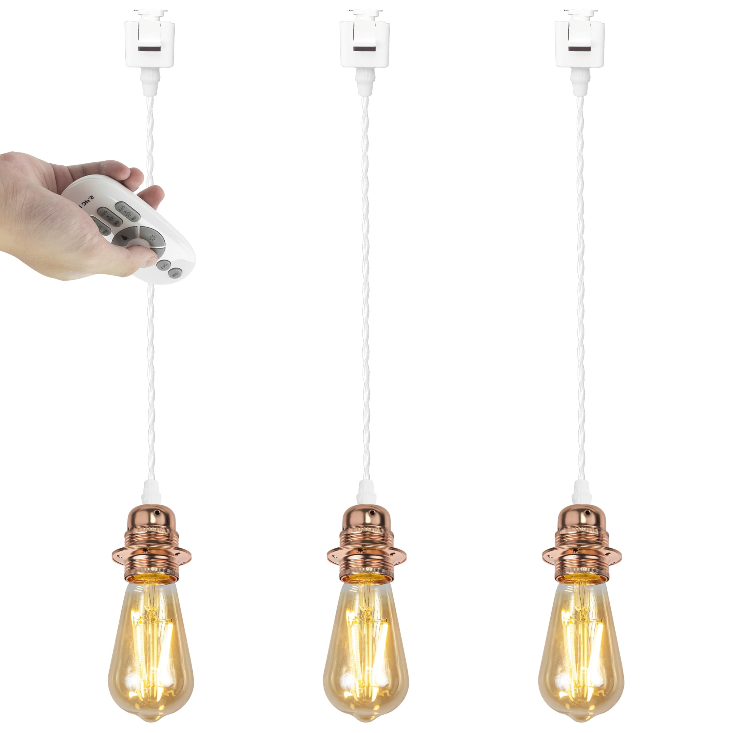 Kiven J-Type track lighting pendants,Dimmable J track pendant lights with Aluminum Holder,3-Light Track Lighting Fixture for Kitchen Island Hallway Restaurant,Rose Gold Finish