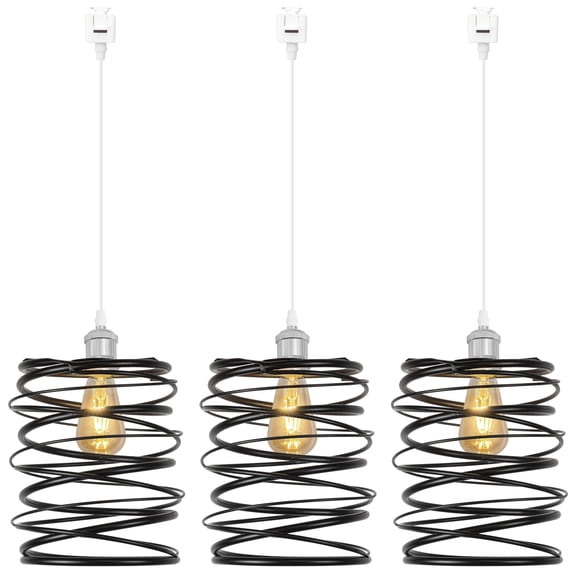 Kiven J-Type track lighting pendants,Industrial J track pendant lights with Iron Guard Lampshade,Farmhouse Track Lighting Fixture for Kitchen Island Hallway Cafe,Silver(3 pack)