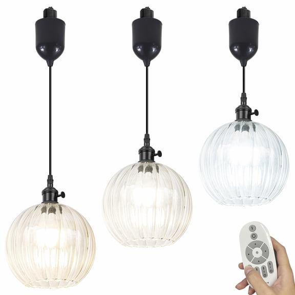 Kiven Juno track lighting pendants Adjustable Height,3-Light Modern Glass J track pendant lights ,Decorative Dimmable Track Lighting Fixture for Kitchen Island Hallway TB3604