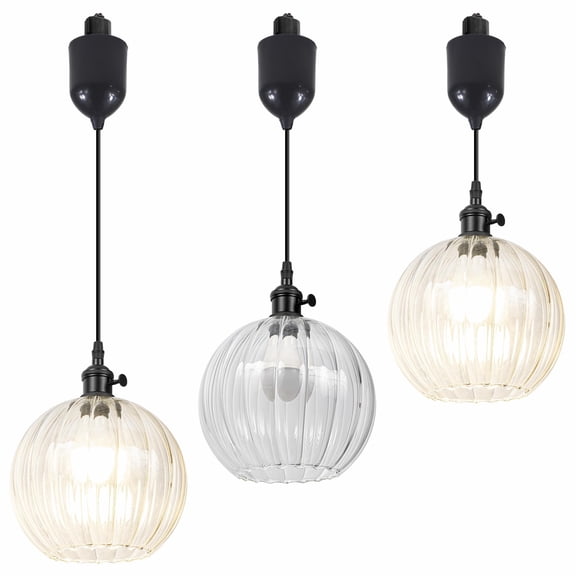 Kiven Juno track lighting pendants Adjustable Height,3-Light Modern Glass J track pendant lights ,Decorative Track Lighting Fixture for Hallway Kitchen Island TB3604