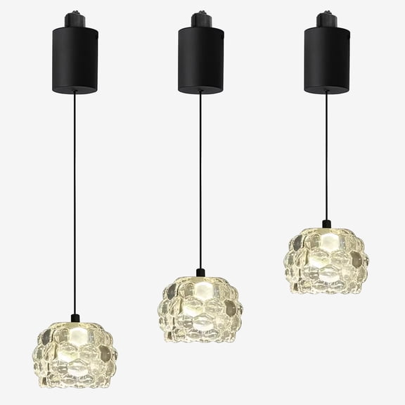 Kiven L Style 2-Wire Track Lighting Pendants,Modern L Track Pendant Lights with Clear Grape Lampshade,Decorative Track Lighting Fixture Adjustable Height for Kitchen Hallway Restaurant Shop(3-Light)