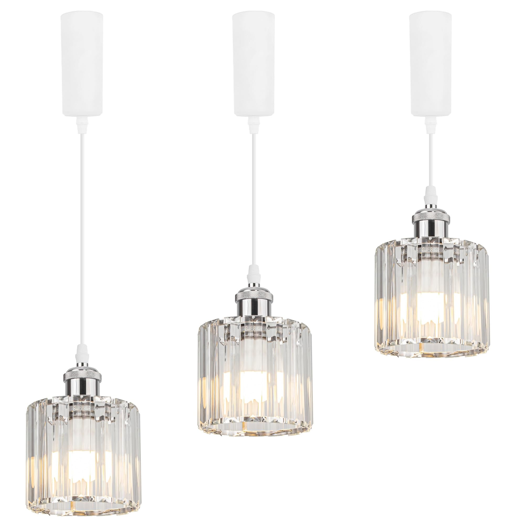 Kiven L-Type Track Lighting Pendants Adjustable Height,L Track Pendant Lights with Crystal Lampshade,Farmhouse Track Lighting Fixture for Restaurant Kitchen Home,Silver(3 Pack)