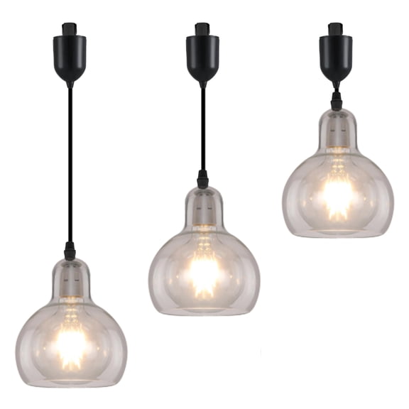 Kiven L-Type track lighting pendants Adjustable Height,L track pendant lights with Glass Lampshade,Farmhouse Track Lighting Fixture for Kitchen Hallway Cafe,Clear(3 pack)