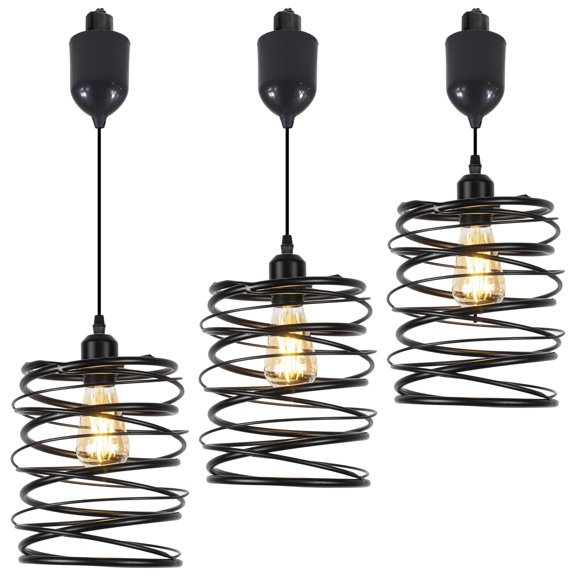Kiven L-Type track lighting pendants Adjustable Height,L track pendant lights with Iron Guard Lampshade,Farmhouse Track Lighting Fixture for Kitchen Hallway Cafe,Black(3 pack)