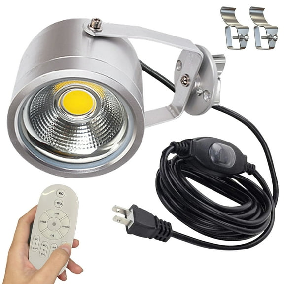 Kiven LED Indoor/Outdoor Waterproof Spotlight with Vinly Siding Hooks and Remote Control, Dimmable Porch Light with 9.84 FT Plug-in Cord, 7 Watts