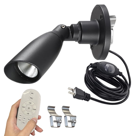 Kiven LED Indoor/Outdoor Waterproof Spotlight with Vinly Siding Hooks and Remote Control, Dimmable Porch Light with 9.84 FT Plug-in Cord, 7 Watts