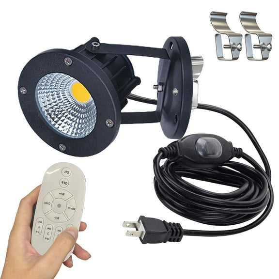 Kiven LED Indoor/Outdoor Waterproof Spotlight with Vinly Siding Hooks and Remote Control, Dimmable Porch Light with 9.84 FT Plug-in Cord, 7 Watts