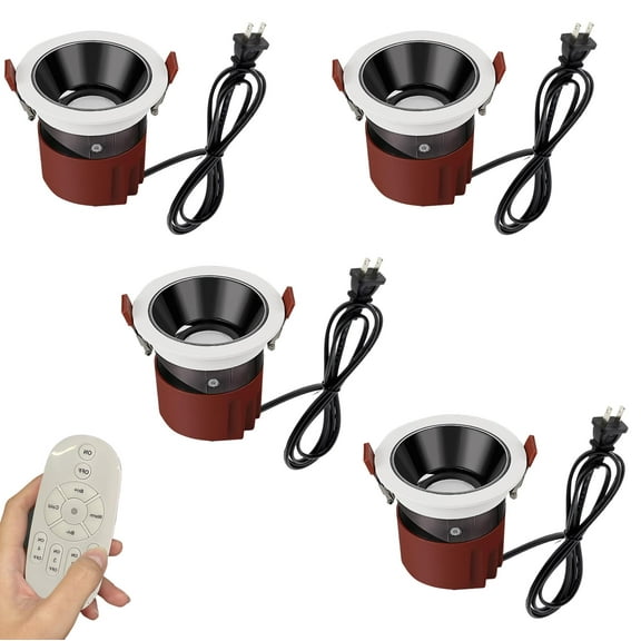 Kiven LED Recessed Ceiling Light, 7W Plug-in Dimmable Downlight,3-in Ceiling Light with 5.9FT Power Cord,Low Profile Round Lighting Fixture for Kitchen,Hallway,Closet,Room,Set of 4