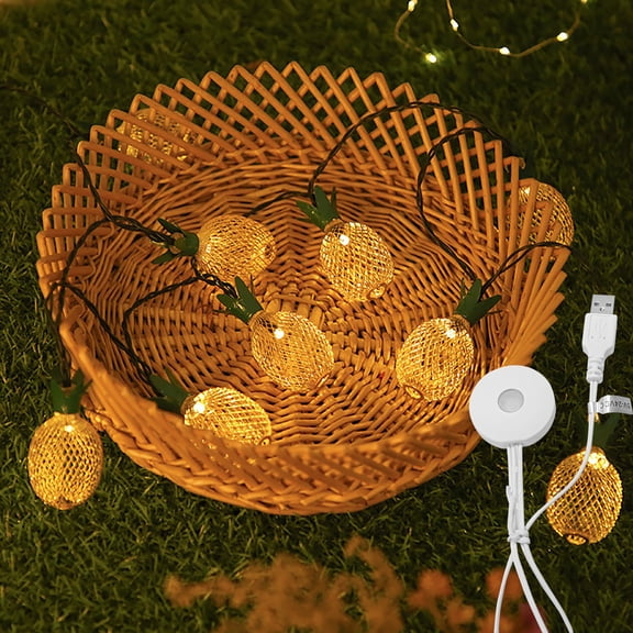 Kiven Led String Lights,Pineapple LED Curtain String Lights,LED String Lights Indoor with Light Sensor,Fairy Lights Dusk to Dawn for Party Home Wall Decor, Warm White
