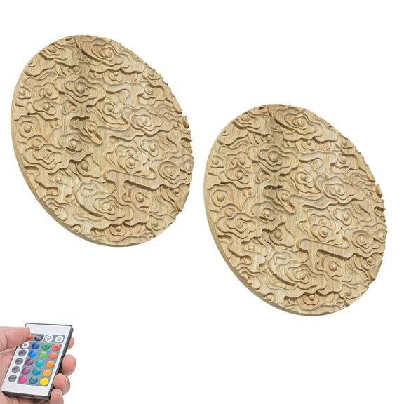 Kiven Led Wooden Wall Lamp, Battery Operated Wall Lights with RGB Mode,Handmade 3-dimensional carved,Set of 2 Modern Corner Lights for Reading, Makeup, Bedside, Wall Decor, Brown