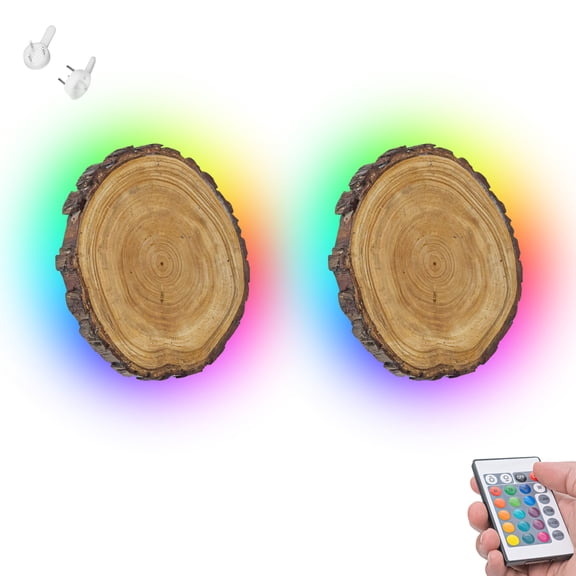 Kiven Led Wooden Wall Lamp, Battery Operated Wall Lights with RGB Mode,Dimmable,Set of 2 Modern Corner Lights