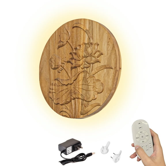 Kiven Led Wooden Wall Lamp, Battery Operated Wall Lights with Remote Control,Stepless Dimming Single Modern Rechargeable Corner Lights
