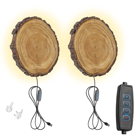 Kiven Led Wooden Wall Lamp, Plug-in Wall Lights with Dimmer Switch & 3 Color Modes,Set of 2 Modern Corner Lights