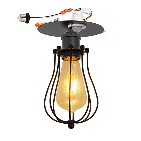 Kiven Motion Sensor Can Lights Retrofit Recessed Lighting with E26 Power Outlet Adapter, Replacement Conversion Kit for 2-3.5in Holes,Farmhouse Recessed Lighting for Hallway Kitchen,Black TB0103
