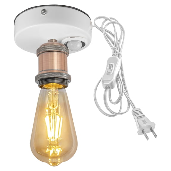 Kiven Motion Sensor Ceiling Light, Motion Activated Plug-in Ceiling lamp, Industrial Iron Motion Lights, Adjustable Delay Time for Laundry Bathroom Stair Hallway,Copper Red Finish