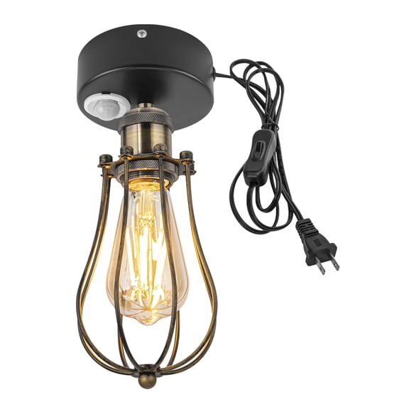 Kiven Motion Sensor Ceiling Light,Bronze Motion Activated Plug-in Ceiling lamp with E26 Socket, Industrial Motion Lights, Adjustable Delay Time for Laundry Bathroom Hallway DZ0006