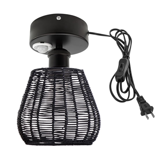 Kiven Motion Sensor Ceiling Light, Motion Activated Plug-in Ceiling lamp,Black Farmhouse Twine Motion Lights, Adjustable Delay Time for Laundry Bathroom Stair Hallway TB3334
