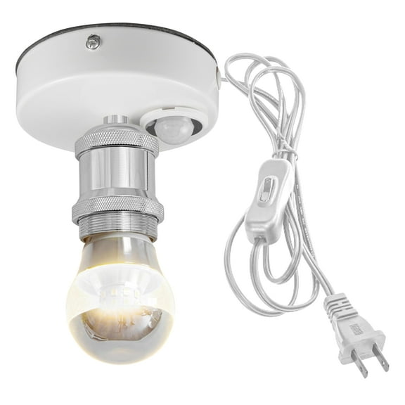 Kiven Motion Sensor Ceiling Light, Motion Activated Plug-in Ceiling lamp with E26 Socket, Anti-Glare Motion Lights, Adjustable Delay Time for Laundry Bathroom Hallway, Silver Lamp Socket