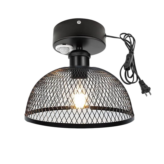 Kiven Motion Sensor Ceiling Light, Motion Activated Plug-in Ceiling lamp with E26 Socket, Industrial Motion Lights, Adjustable Delay Time for Laundry Bathroom Hallway DZ0426