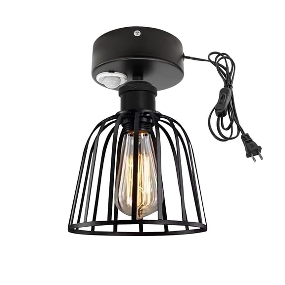 Kiven Motion Sensor Ceiling Light, Motion Activated Plug-in Ceiling lamp with E26 Socket, Industrial Motion Lights, Adjustable Delay Time for Laundry Bathroom Hallway DZ0410