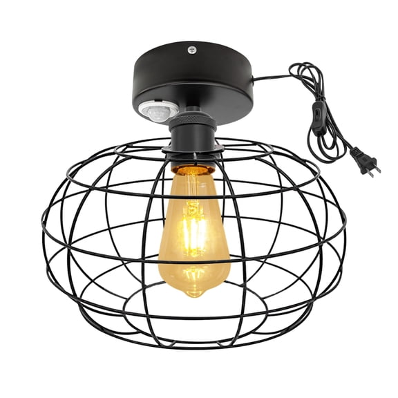 Kiven Motion Sensor Ceiling Light, Motion Activated Plug-in Ceiling lamp with E26 Socket, Industrial Motion Lights, Adjustable Delay Time for Laundry Bathroom Hallway DZ0421