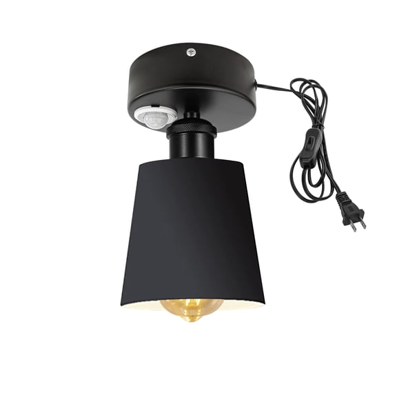 Kiven Motion Sensor Ceiling Light, Motion Activated Plug-in Ceiling lamp with E26 Socket, Industrial Motion Lights, Adjustable Delay Time for Laundry Bathroom Hallway DZ0430