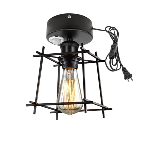 Kiven Motion Sensor Ceiling Light, Motion Activated Plug-in Ceiling lamp with E26 Socket, Industrial Motion Lights, Adjustable Delay Time for Laundry Bathroom Hallway DZ0408