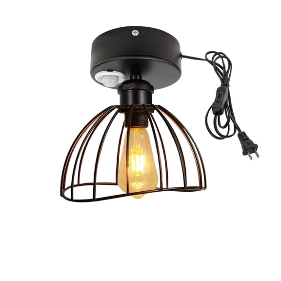 Kiven Motion Sensor Ceiling Light, Motion Activated Plug-in Ceiling lamp with E26 Socket, Industrial Motion Lights, Adjustable Delay Time for Laundry Bathroom Hallway DZ0413