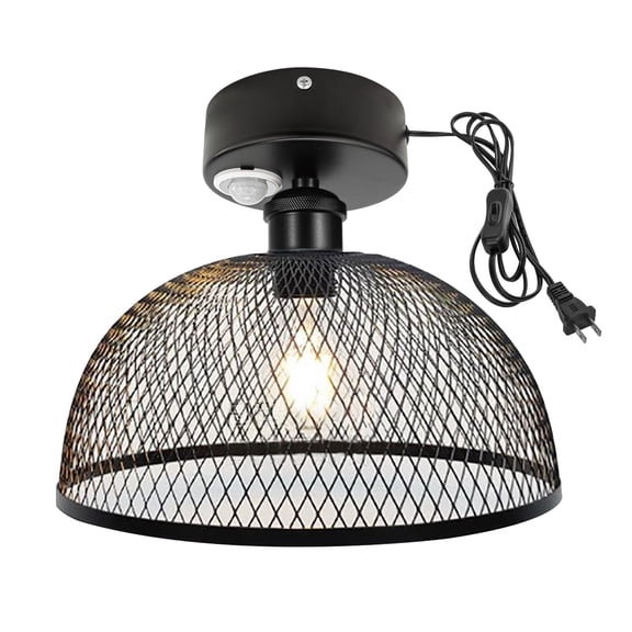 Kiven Motion Sensor Ceiling Light, Motion Activated Plug-in Ceiling lamp with E26 Socket, Industrial Motion Lights, Adjustable Delay Time for Laundry Bathroom Hallway DZ0427