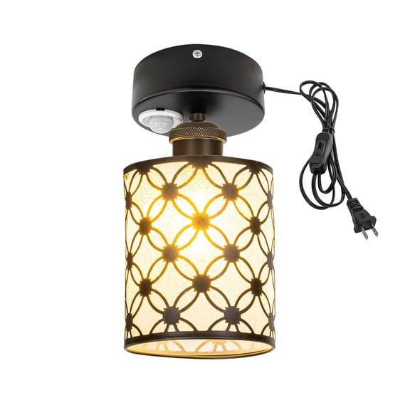 Kiven Motion Sensor Ceiling Light, Motion Activated Plug-in Ceiling lamp with E26 Socket, Industrial Motion Lights, Adjustable Delay Time for Laundry Bathroom Hallway DZ0473