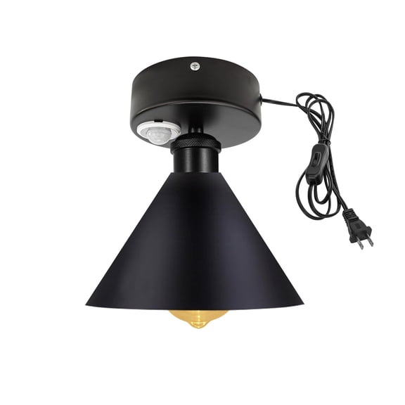 Kiven Motion Sensor Ceiling Light, Motion Activated Plug-in Ceiling lamp with E26 Socket, Industrial Motion Lights, Adjustable Delay Time for Laundry Bathroom Hallway DZ0435