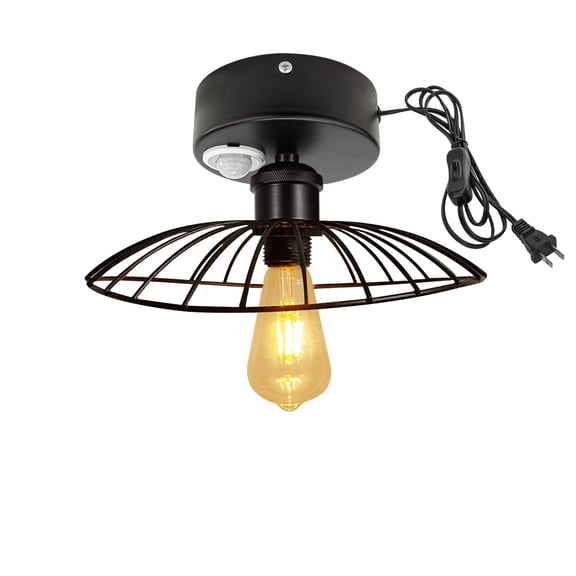 Kiven Motion Sensor Ceiling Light, Motion Activated Plug-in Ceiling lamp with E26 Socket, Industrial Motion Lights, Adjustable Delay Time for Laundry Bathroom Hallway DZ0414