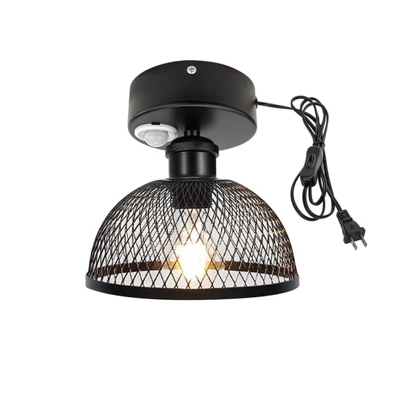 Kiven Motion Sensor Ceiling Light, Motion Activated Plug-in Ceiling lamp with E26 Socket, Industrial Motion Lights, Adjustable Delay Time for Laundry Bathroom Hallway DZ0425