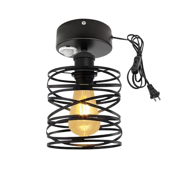 Kiven Motion Sensor Ceiling Light, Motion Activated Plug-in Ceiling lamp with E26 Socket, Industrial Motion Lights, Adjustable Delay Time for Laundry Bathroom Hallway DZ0422