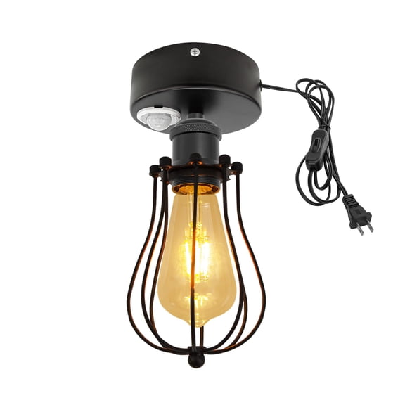 Kiven Motion Sensor Ceiling Light, Motion Activated Plug-in Ceiling lamp with E26 Socket, Industrial Motion Lights, Adjustable Delay Time for Laundry Bathroom Hallway DZ0405