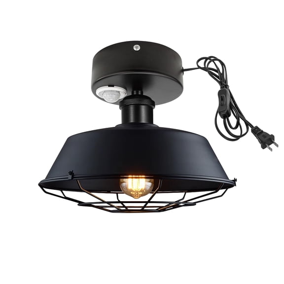 Kiven Motion Sensor Ceiling Light, Motion Activated Plug-in Ceiling lamp with E26 Socket, Industrial Motion Lights, Adjustable Delay Time for Laundry Bathroom Hallway DZ0438