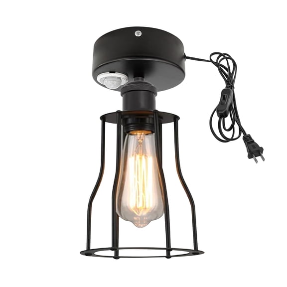 Kiven Motion Sensor Ceiling Light, Motion Activated Plug-in Ceiling lamp with E26 Socket, Industrial Motion Lights, Adjustable Delay Time for Laundry Bathroom Hallway DZ0409